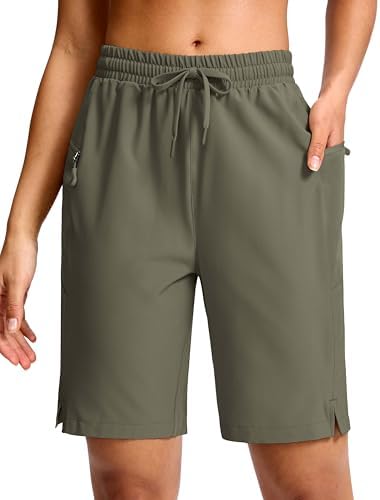 Women's 9" hiking shorts, two zip pockets, sage grey green