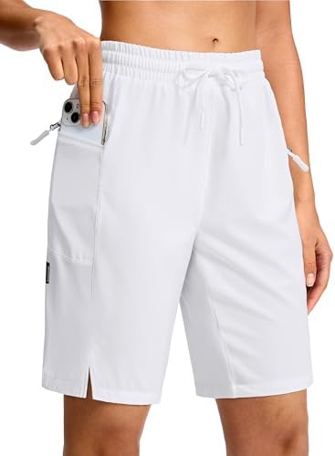 Women's 9" hiking shorts, two zip pockets, white