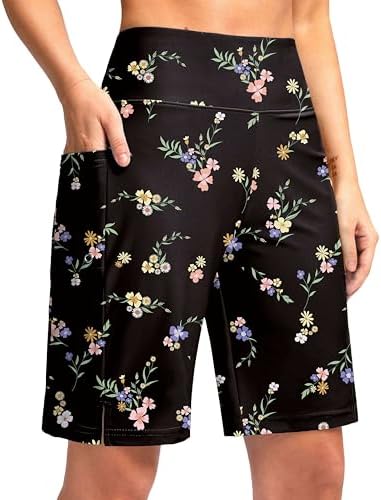 Women's 9" swim board shorts, black floral