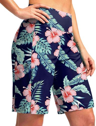 Women's 9" swim board shorts, navy flower