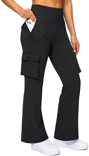 Women's cargo flare leggings, six pockets, black