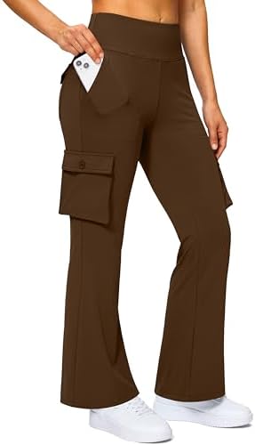 Women's cargo flare leggings, six pockets, fudge coffee