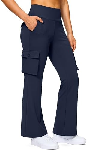 Women's cargo flare leggings, six pockets, navy