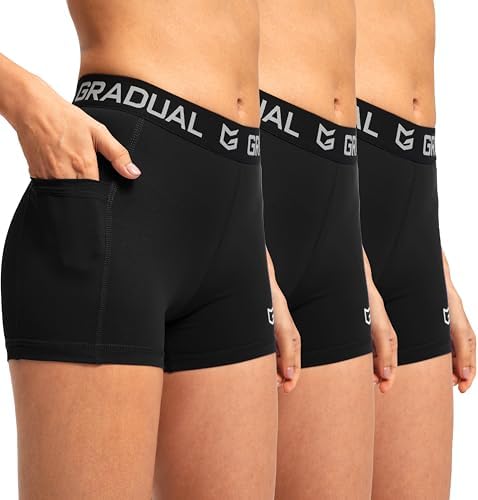Women's compression volleyball shorts, 3-pack black / black / black pockets