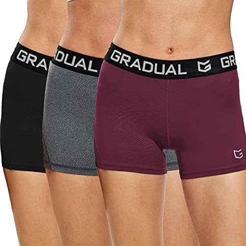 Women's compression volleyball shorts, 3-pack black / gray / wine red