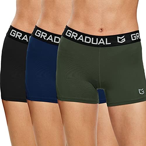Women's compression volleyball shorts, 3-pack black / navy blue / olive green