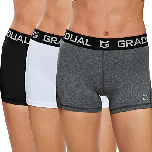 Women's compression volleyball shorts, 3-pack black / white / gray