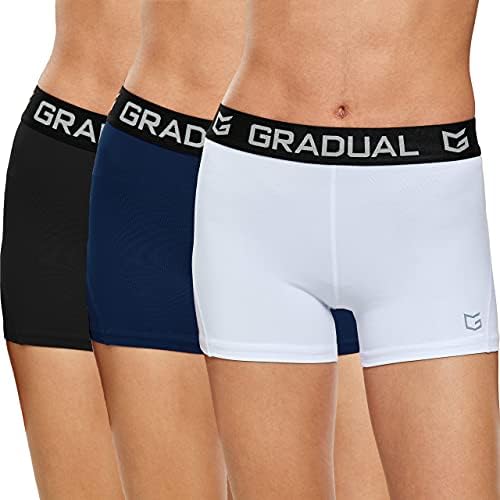 Women's compression volleyball shorts, 3-pack black / white / navy blue