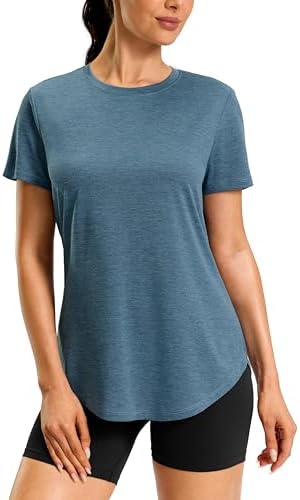 Women's dry fit workout tee, grey blue