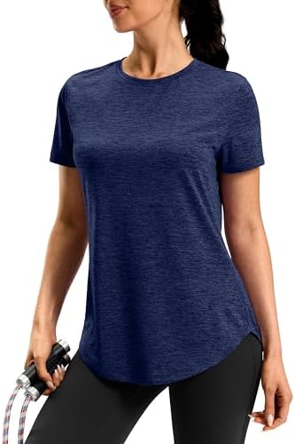 Women's dry fit workout tee, navy blue