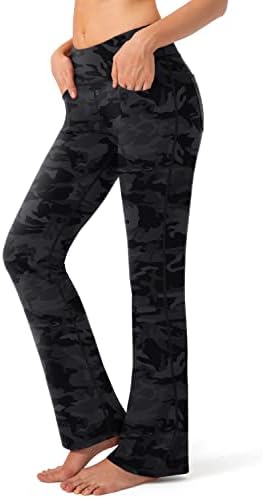 Women's flare yoga pants with pockets, black camo