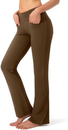 Women's flare yoga pants with pockets, coffee