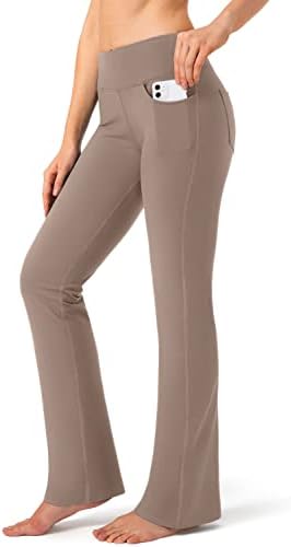 Women's flare yoga pants with pockets, dark khaki
