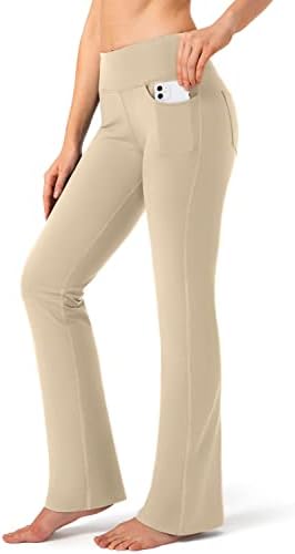 Women's flare yoga pants with pockets, khaka-01