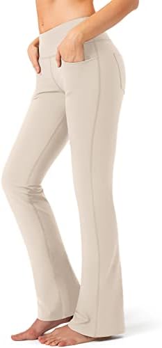 Women's flare yoga pants with pockets, light khaki