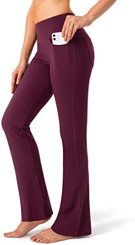 Women's flare yoga pants with pockets, maroon