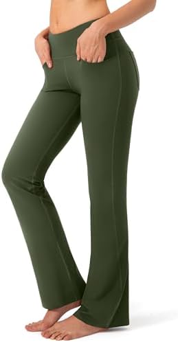 Women's flare yoga pants with pockets, olive