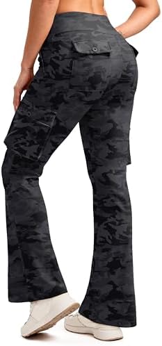 Women's fleece-lined bootcut pants, grey camo