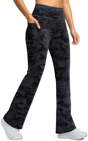 Women's fleece-lined flare leggings, grey camo