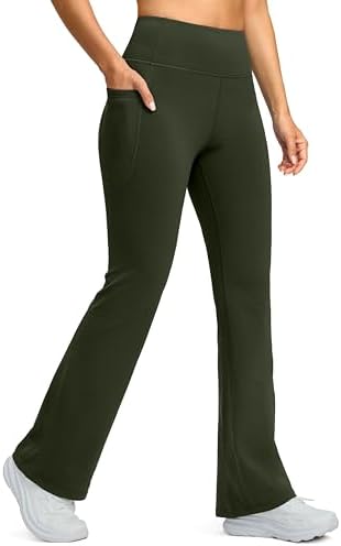 Women's fleece-lined flare leggings, olive