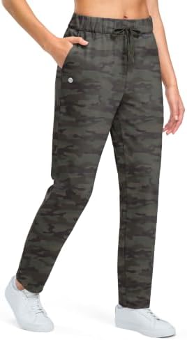 Women's fleece-lined golf pants, three pockets, green camo