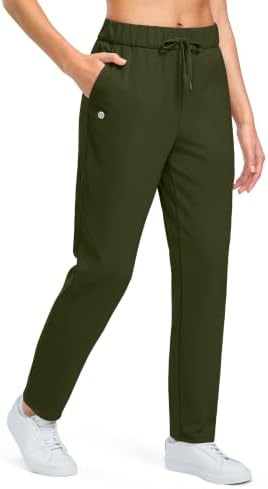 Women's fleece-lined golf pants, three pockets, olive green