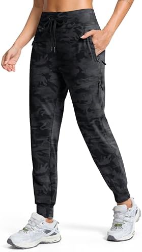 Women's fleece-lined hiking joggers, four pockets, black camo