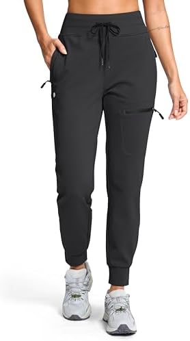 Women's fleece-lined hiking joggers, four pockets, black