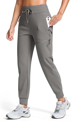 Women's fleece-lined hiking joggers, four pockets, light grey