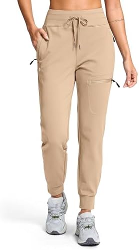 Women's fleece-lined hiking joggers, four pockets, light khaki