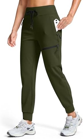 Women's fleece-lined hiking joggers, four pockets, olive green