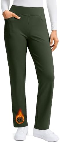Women's fleece-lined slim-fit golf pants, olive green