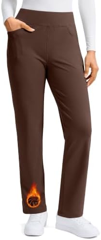 Women's fleece-lined slim-fit golf pants, roasted brown