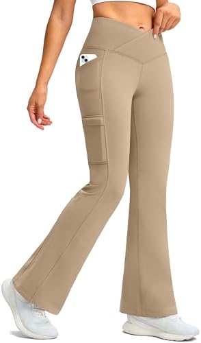 Women's fleece-lined thermal flare leggings, khaki