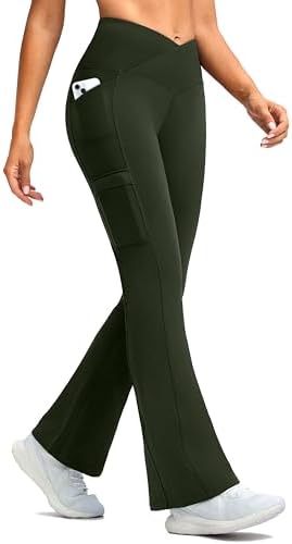 Women's fleece-lined thermal flare leggings, olive
