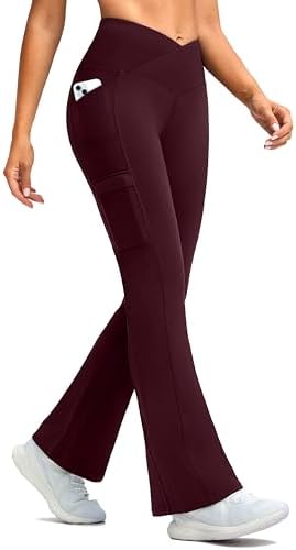 Women's fleece-lined thermal flare leggings, wine