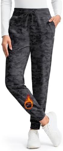 Women's fleece-lined winter joggers, two pockets, black camo