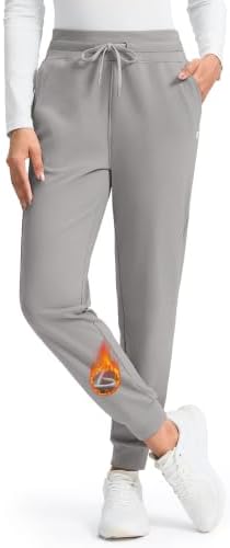 Women's fleece-lined winter joggers, two pockets, light grey