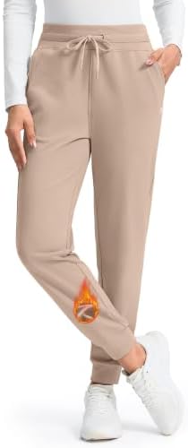 Women's fleece-lined winter joggers, two pockets, light khaki