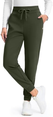 Women's fleece-lined winter joggers, two pockets, olive green