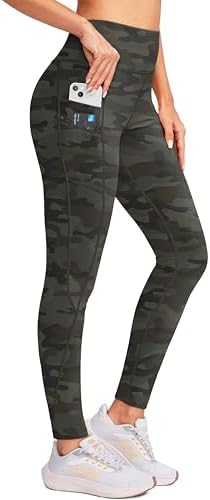 Women's fleece-lined winter leggings, green camo