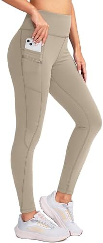 Women's fleece-lined winter leggings, khaki