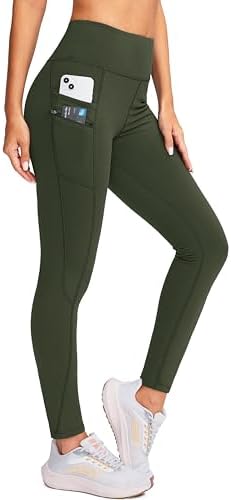 Women's fleece-lined winter leggings, olive green