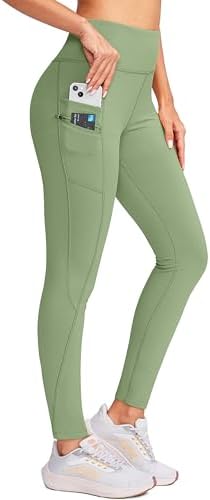 Women's fleece-lined winter leggings, sage green