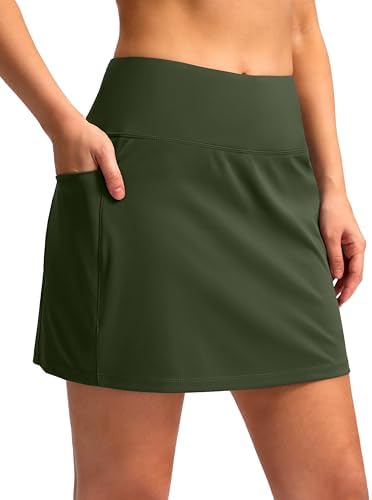 Women's golf skort, four side pockets, olive green