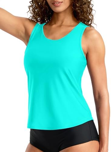Women's high-neck tankini top, cyan