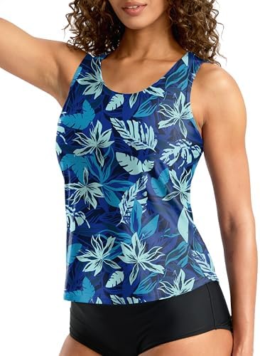 Women's high-neck tankini top, geometric leaf