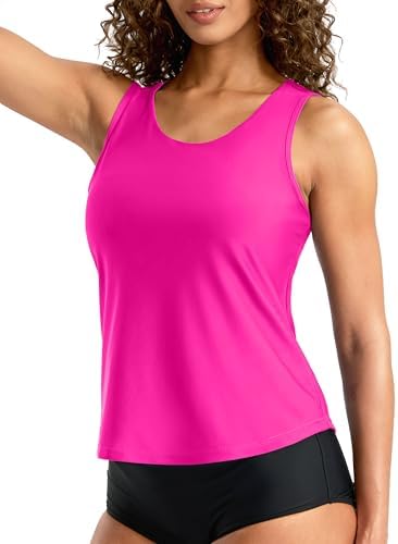 Women's high-neck tankini top, hot pink