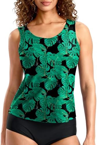 Women's high-neck tankini top, leaf
