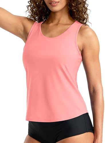 Women's high-neck tankini top, peach